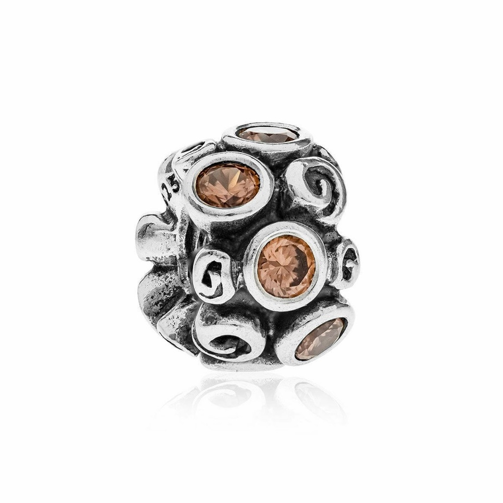 Pandora Primrose Path Spot and Swirl Brown CZ Charm Retired Authentic ALE